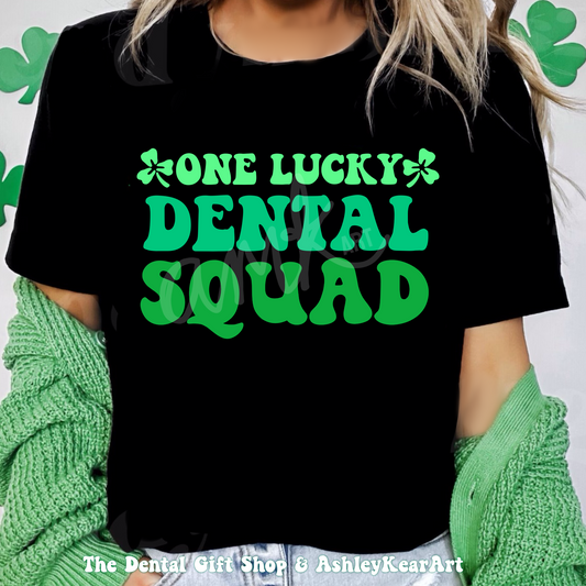 One Lucky Dental Squad Black Tee, Design by AMK ART